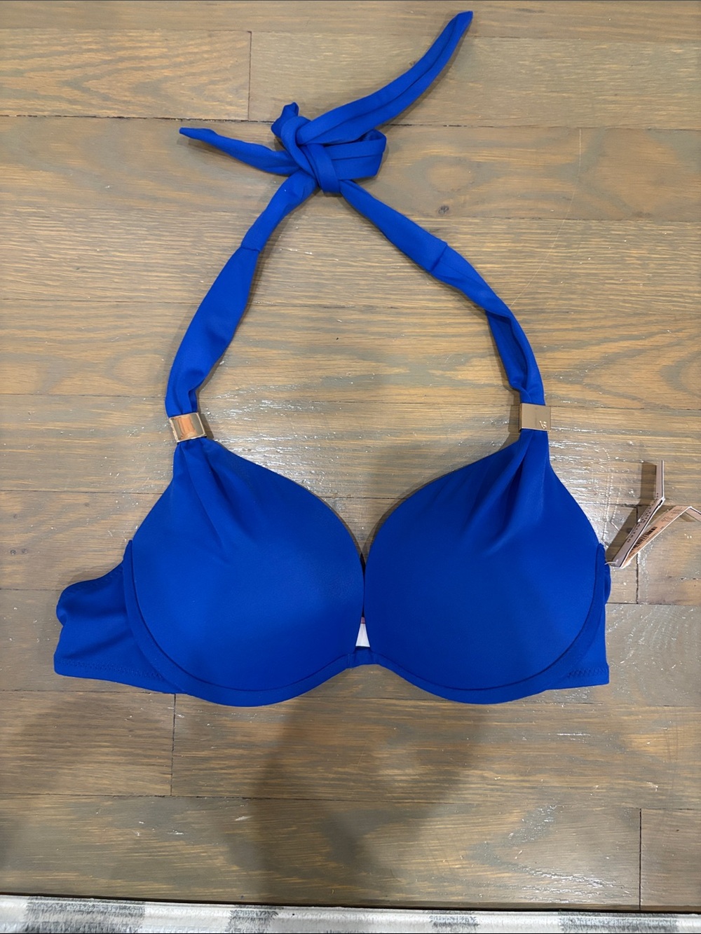 Victoria's Secret Blue Gold accent Hottie Halter Push-Up Bikini Top 34B NWT